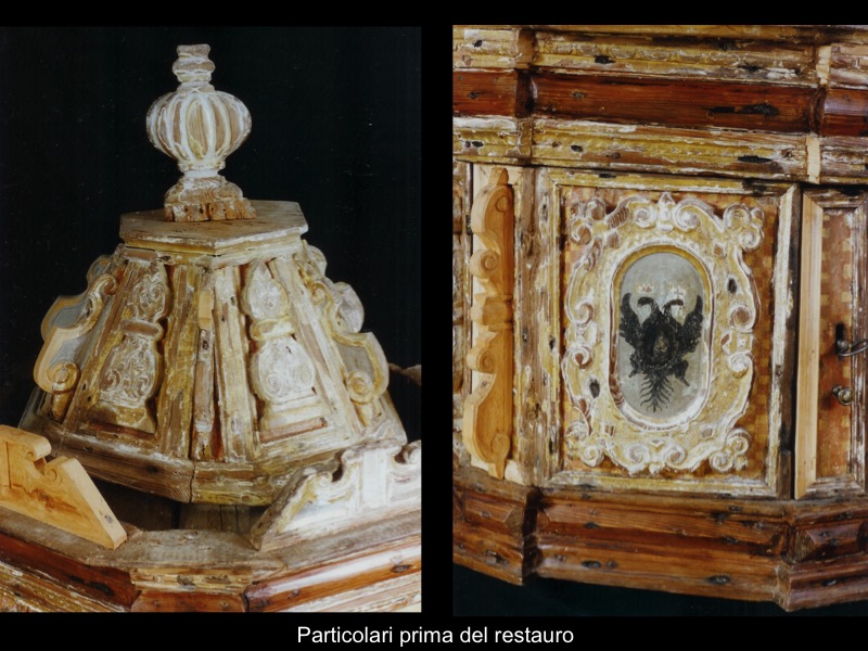 battistero ligneo policromo e dorato restauro